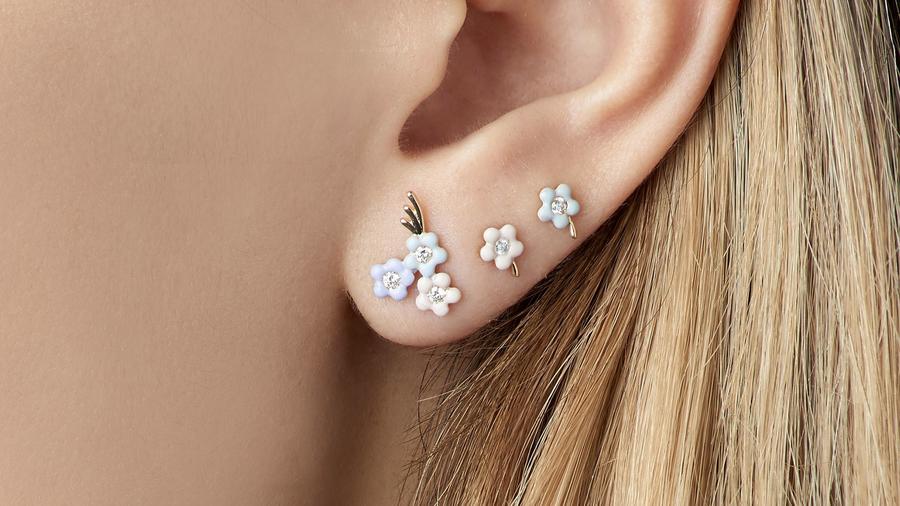 An ear ensemble by Alison Lou, designed for consumers with multiple piercings. (WWD)